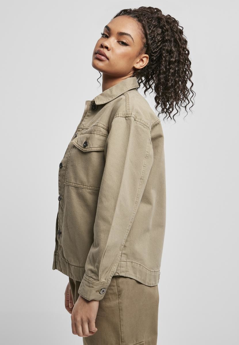 Ladies Oversized Shirt Jacket Khaki