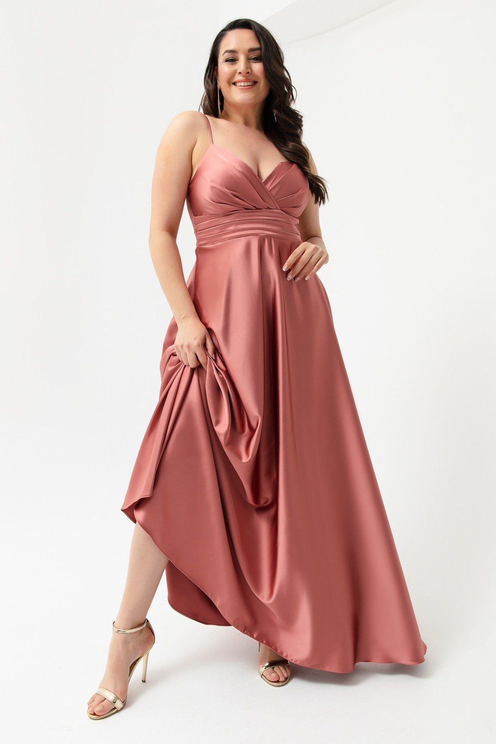 Lafaba Plus Size Evening Dress - Pink - Basic