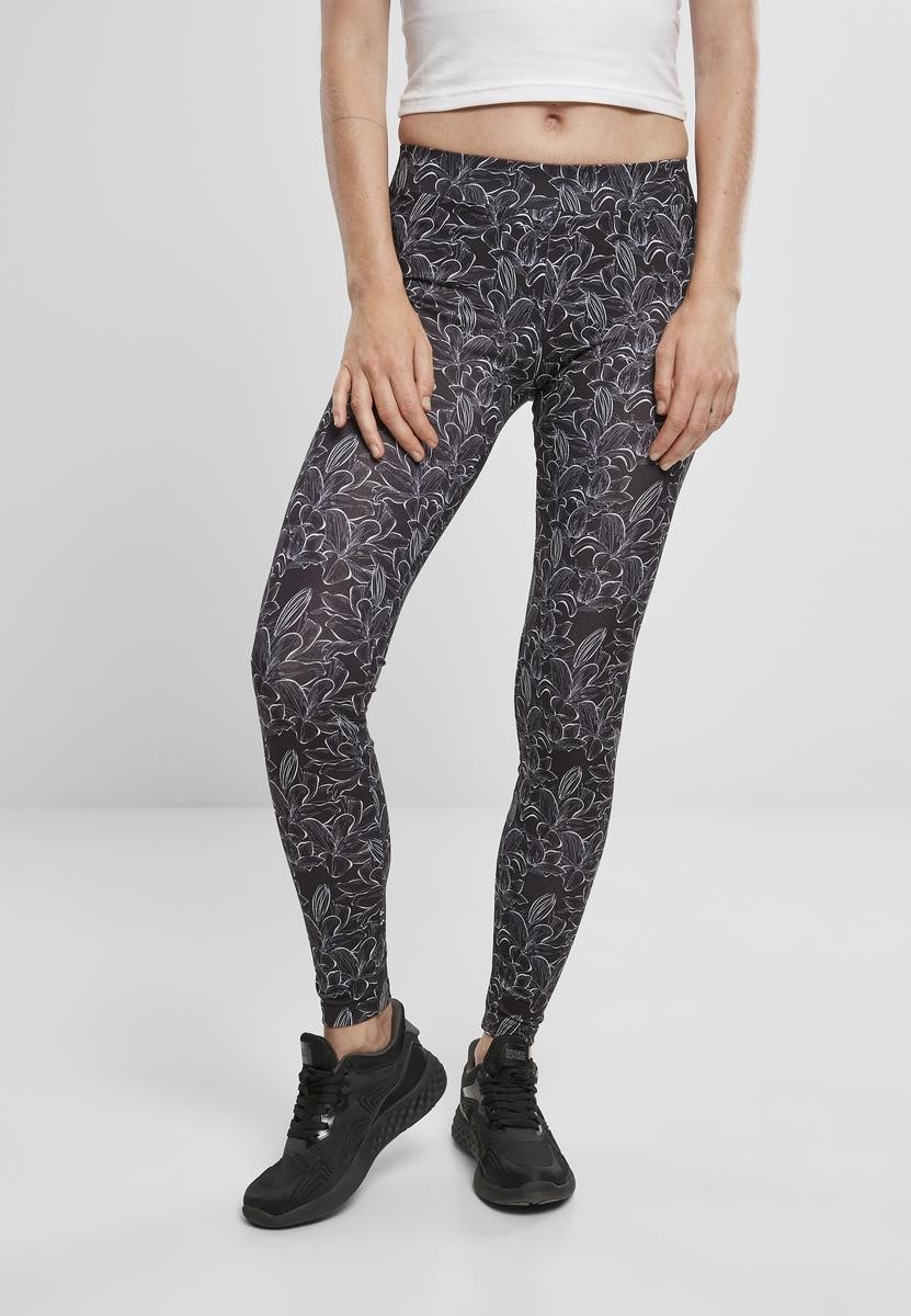 Ladies AOP Leggings Hibiscus Black