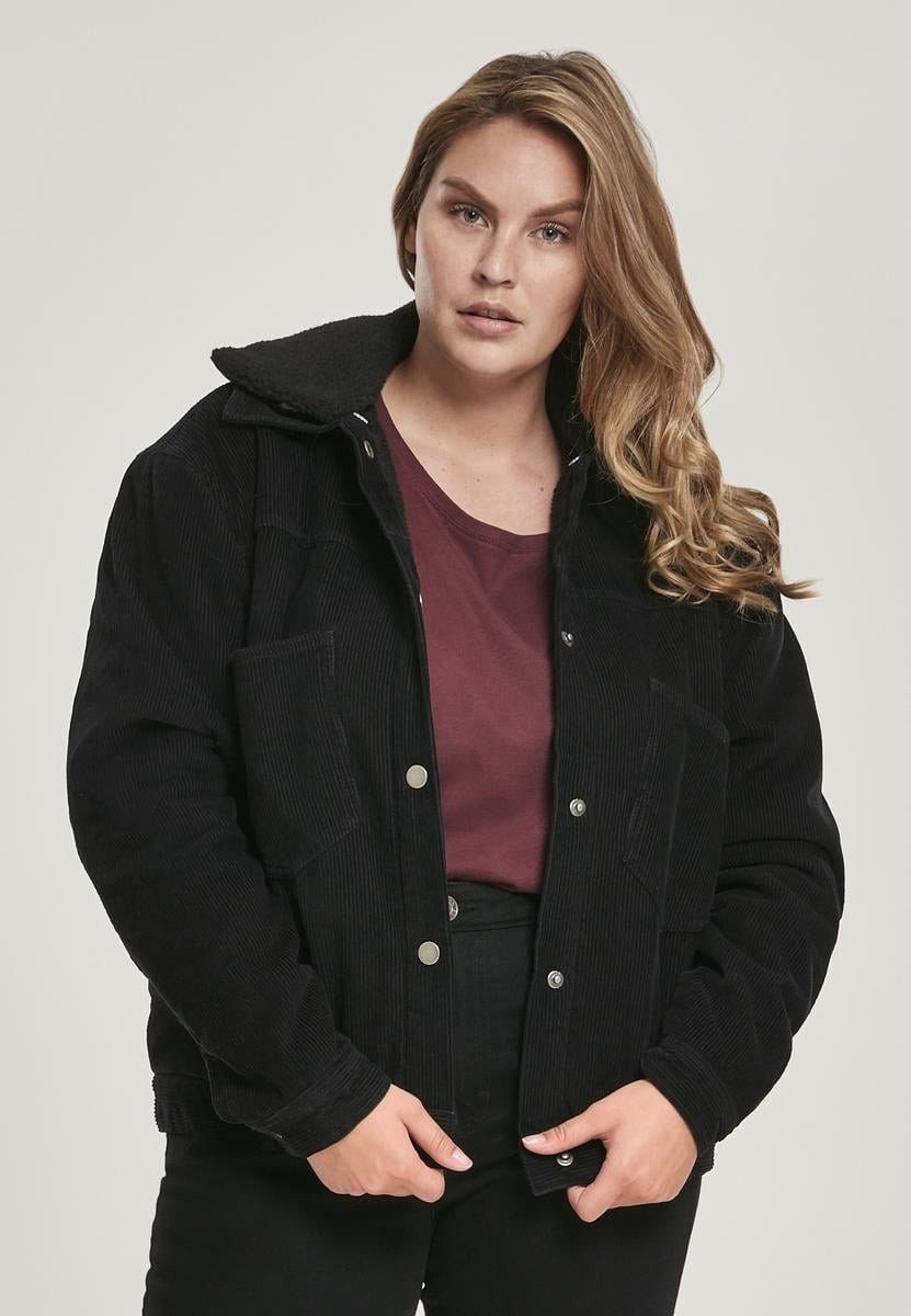 Ladies Oversized Corduroy Sherpa Jacket Black/black