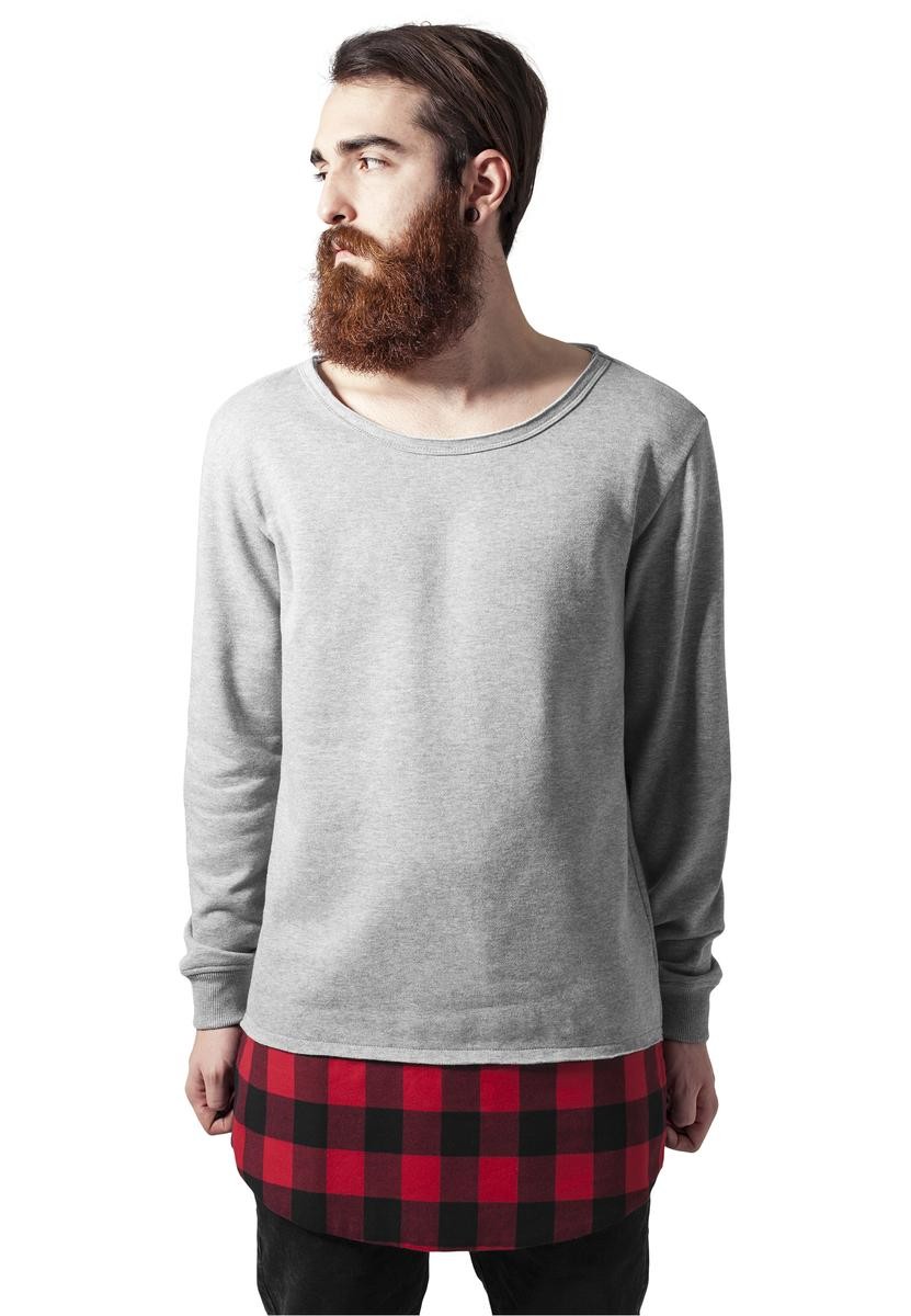 Long Flanell Bottom Open Edge Crewneck gry/blk/red