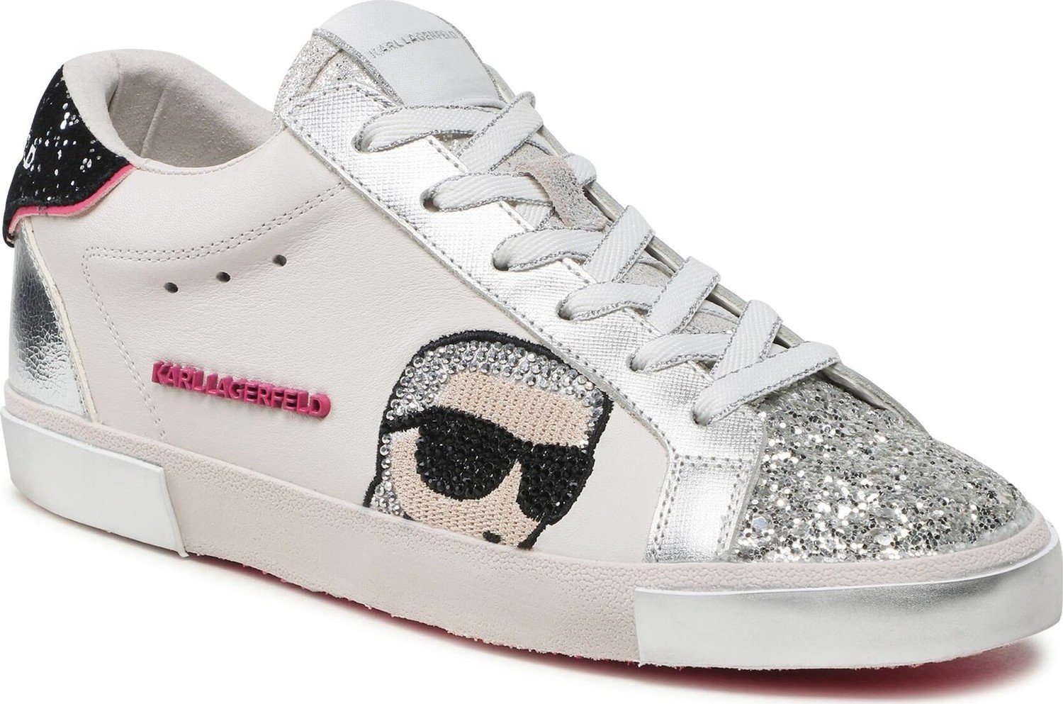 Sneakersy KARL LAGERFELD KL60136F Off White Text Lthr w/Silver