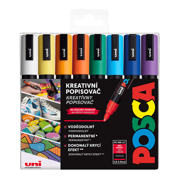 Akrylové popisovače POSCA, PC-5M - 1,8-2,5 mm - 16 barev