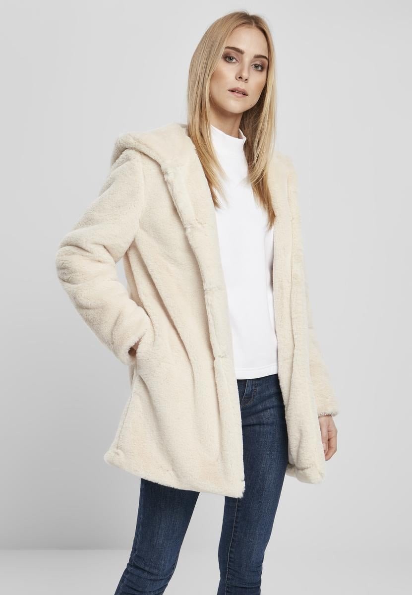 Ladies Hooded Teddy Coat Offwhite