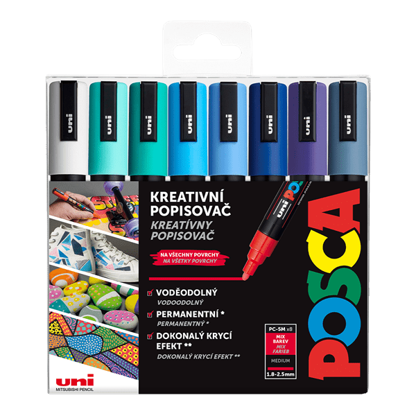 Akrylové popisovače POSCA Oceán, PC-5M - 1,8-2,5 mm - 8 mořských barev