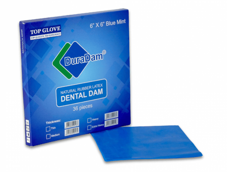 TOP GLOVE Latexová blána Dental Dam 12.7 x 12.7 cm, 52 ks, máta Barva: Modrá