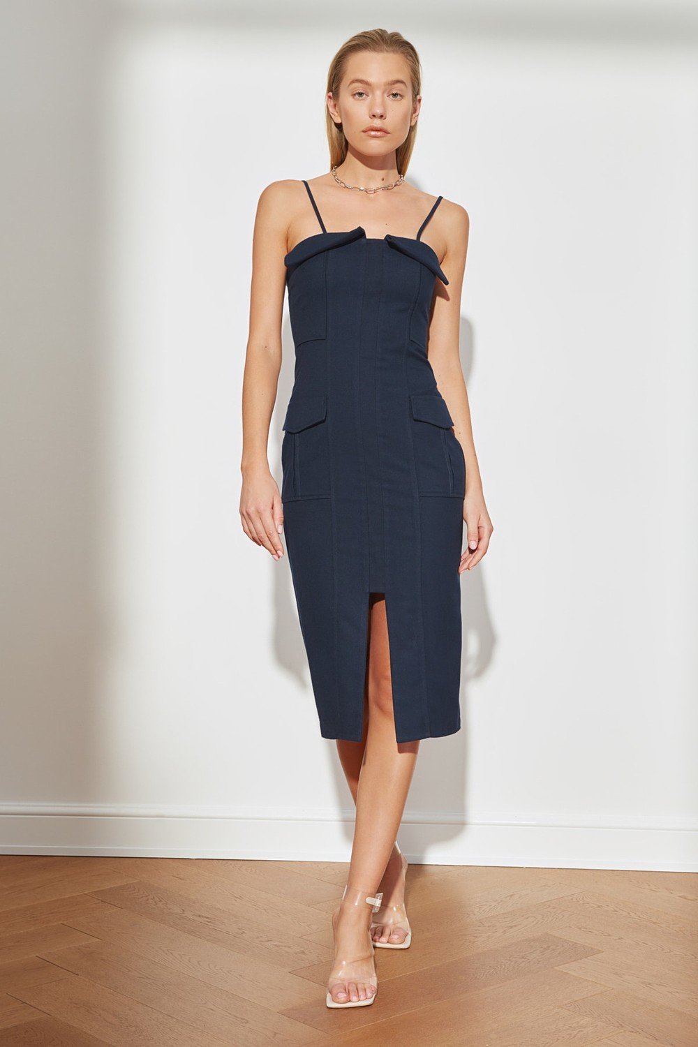 Trendyol Navy Blue Pocket and Slit Detail Dress