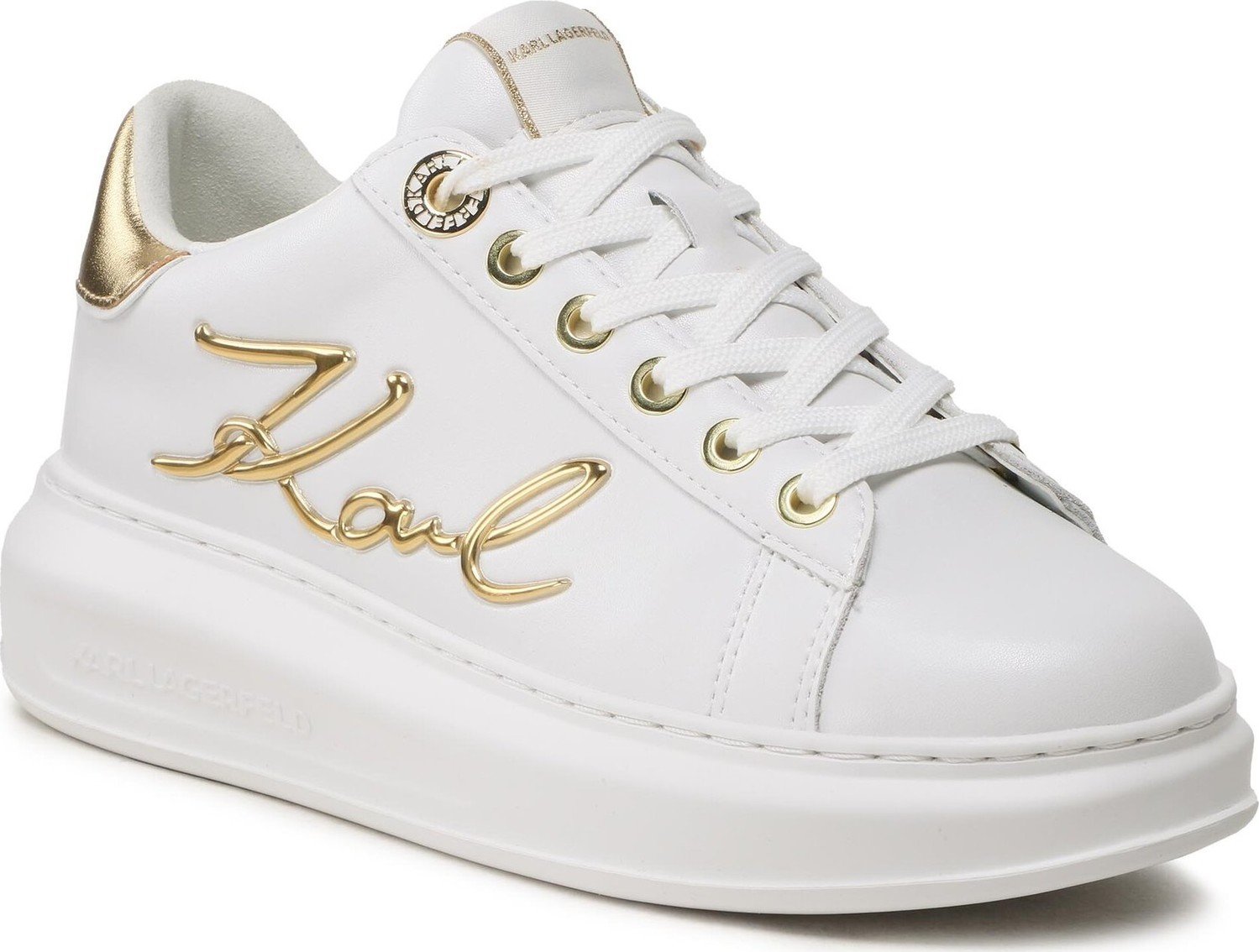 Sneakersy KARL LAGERFELD KL62510A White Lthr W/Gold