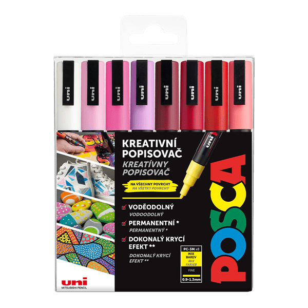 Akrylové popisovače POSCA Love, PC-3M - 0,9-1,3 mm - 8 teplých barev