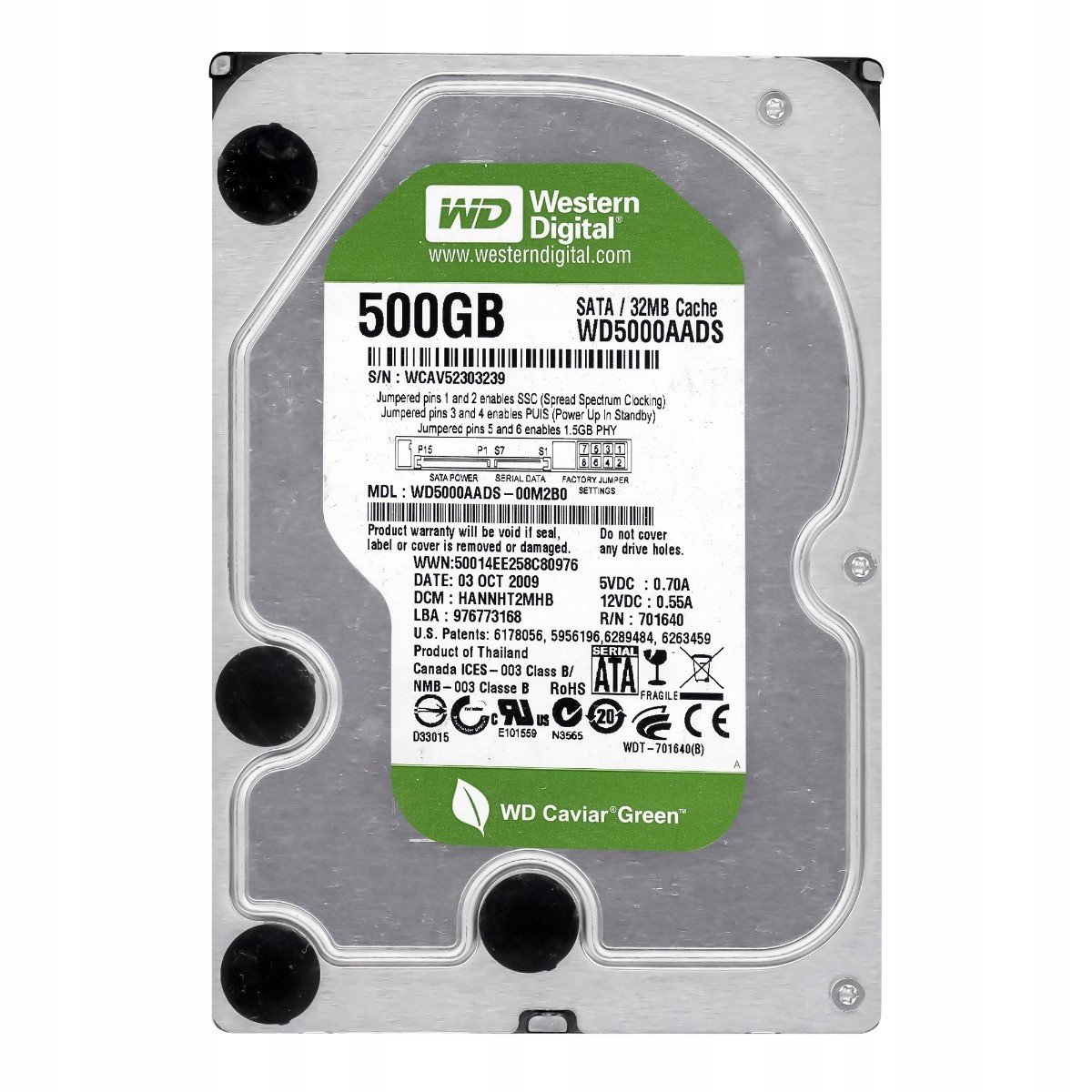 Wd Caviar 500GB 7.2K 32MB Sata II 3.5'' WD5000AADS