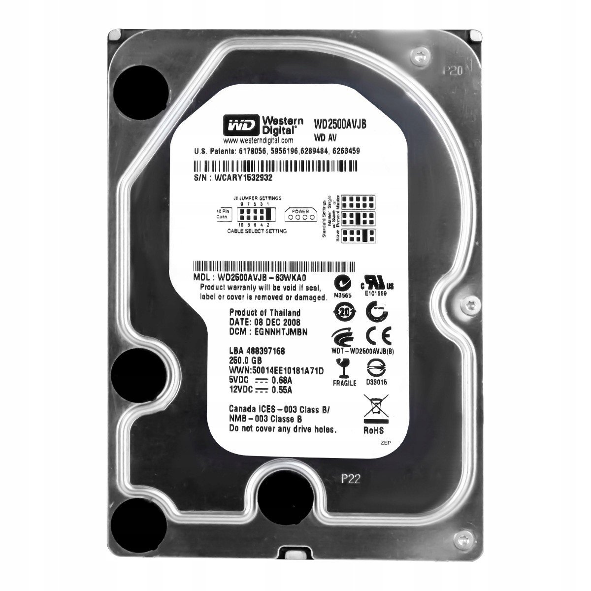 Wd Av 250GB 7.2K 8MB Ata 3.5'' WD2500AVJB