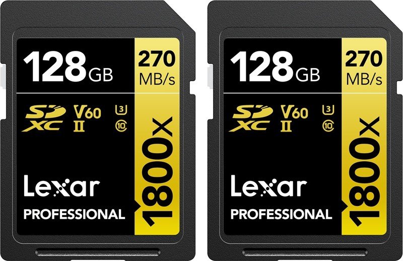 2x Lexar Sdxc Pro 128GB 270MB Uhs-ii U3 1800x V60