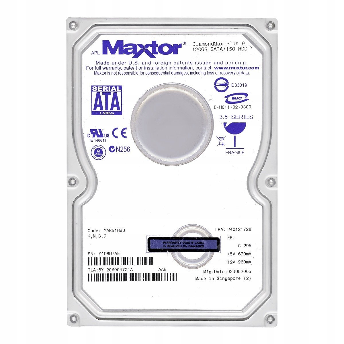 Maxtor 120GB 7.2k 8MB Sata 3.5'' 6Y120M0