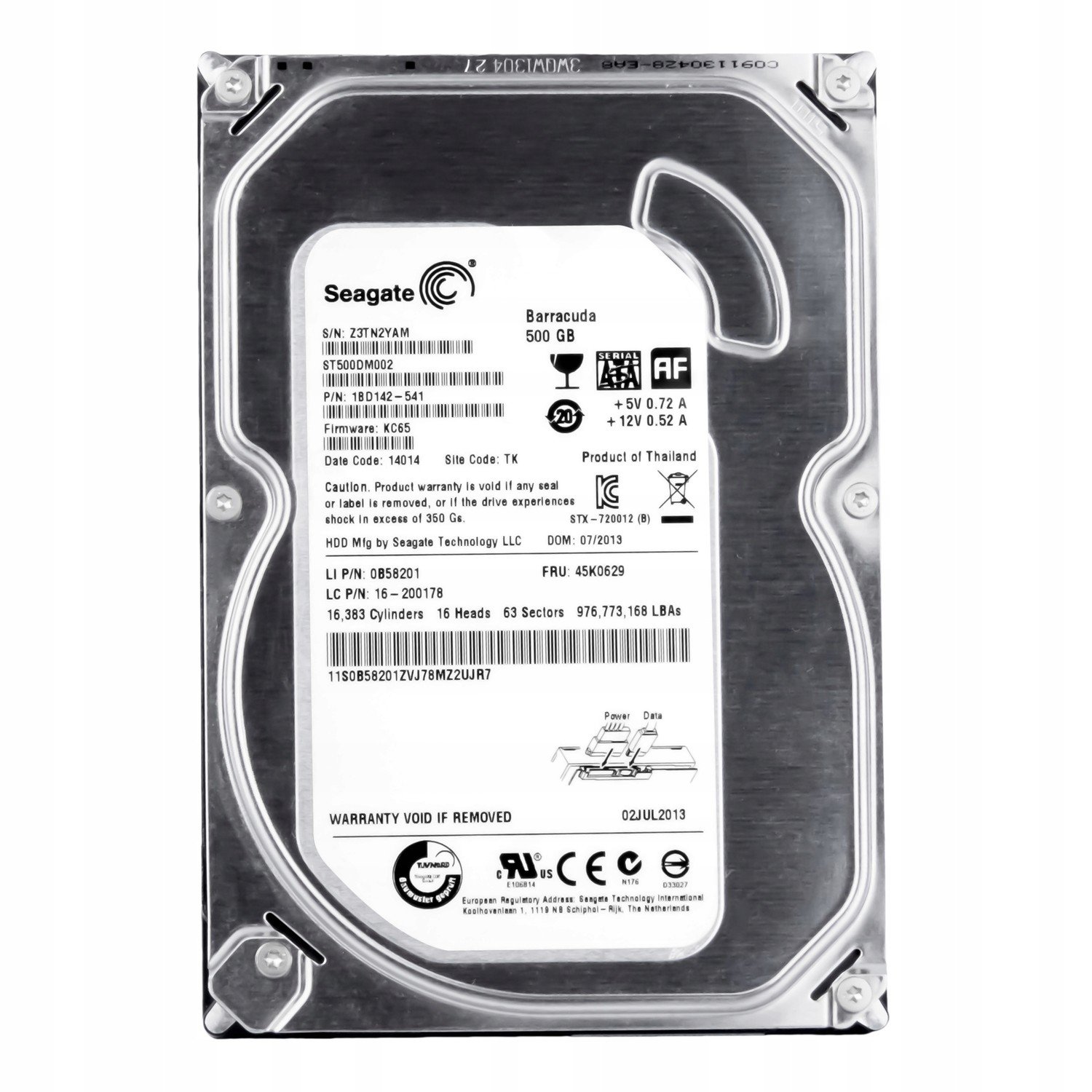 Lenovo 45K0629 500GB 7.2K Sata III 3.5' ST500DM002