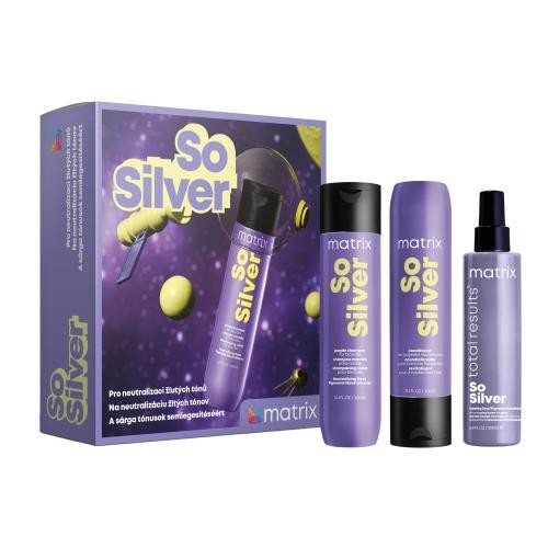 Matrix So Silver dárková kazeta pro ženy šampon So Silver Purple Shampoo 300 ml + kondicionér So Silver Conditioner 300 ml + bezoplachová péče na vlasy So Silver Neutralizing Dyes 200 ml