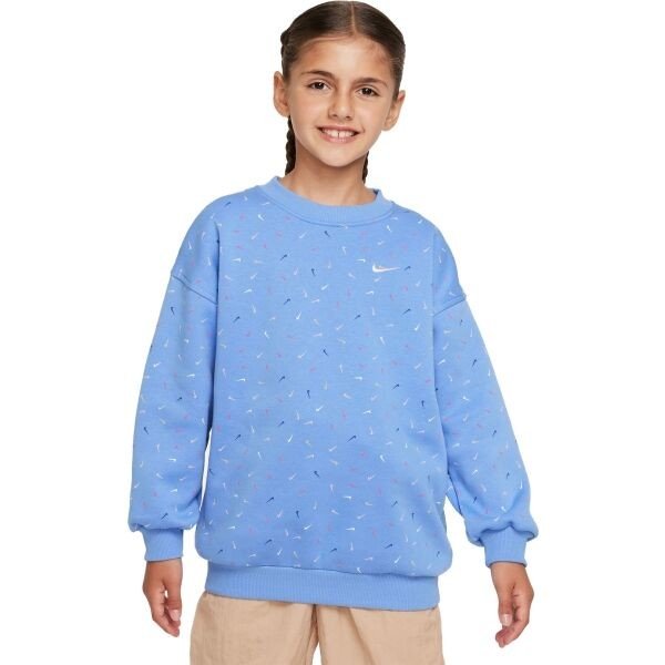 Nike NSW CLUB FLC OVRSZD CRW LOGO Dívčí mikina, modrá, velikost L