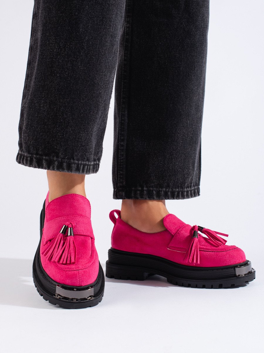 Praktické dámské růžové  mokasíny bez podpatku