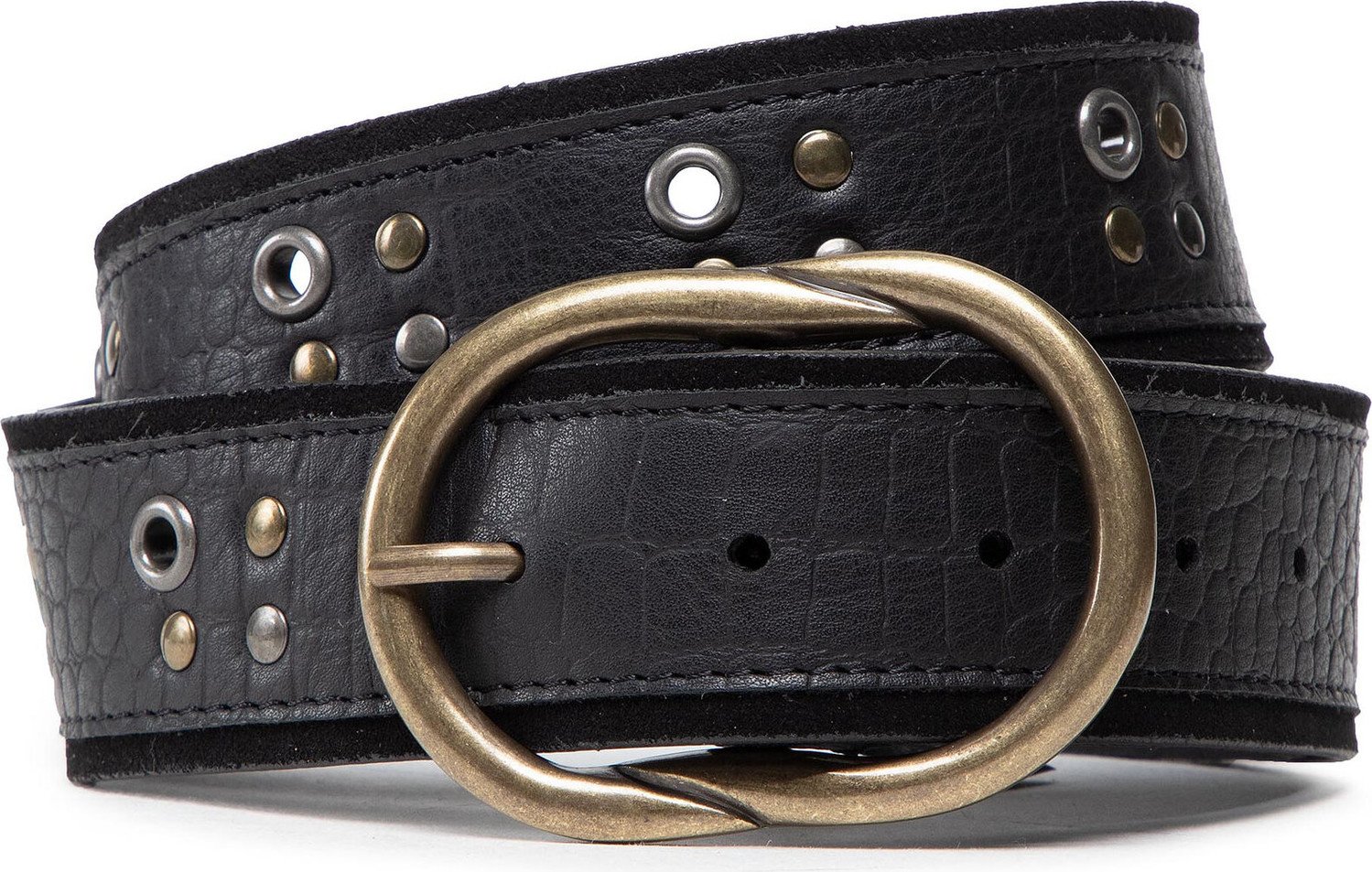 Dámský pásek Pieces Pcnina Leather Jeans Belt Fc 17127691 Black/Croco Embo