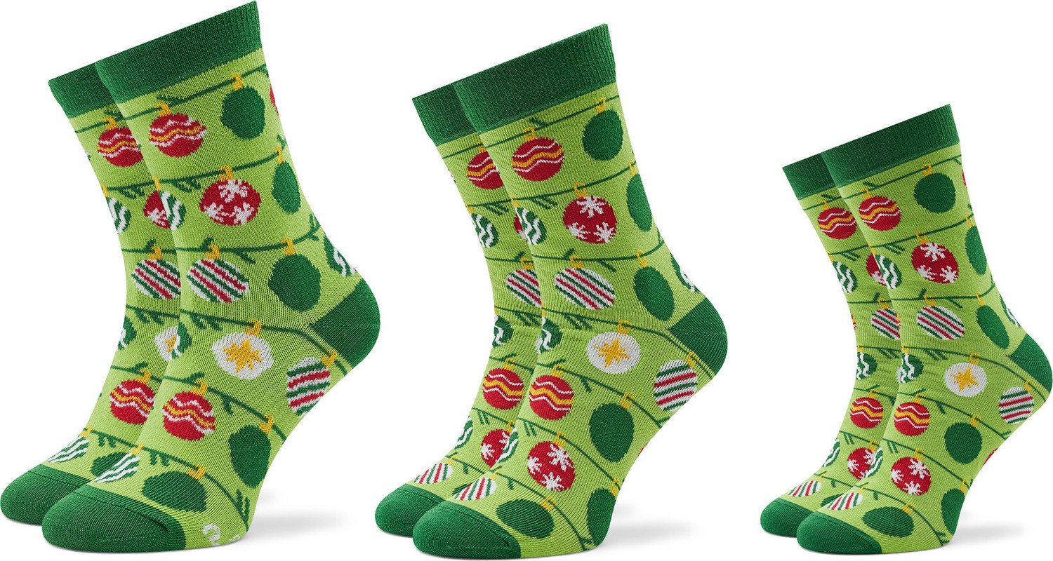 Sada 3 párů vysokých ponožek unisex Rainbow Socks Xmas Balls Zelená