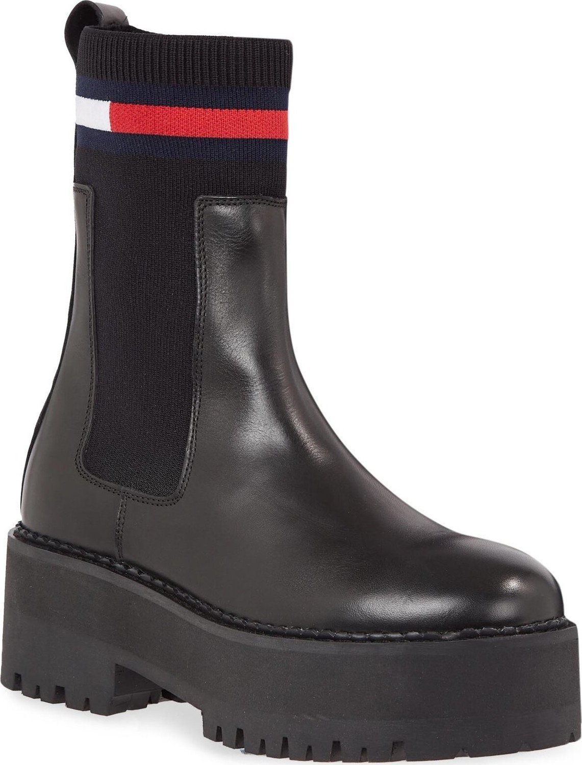 Kotníková obuv s elastickým prvkem Tommy Jeans Tjw Flatform Chelsea Sock EN0EN02301 Black BDS