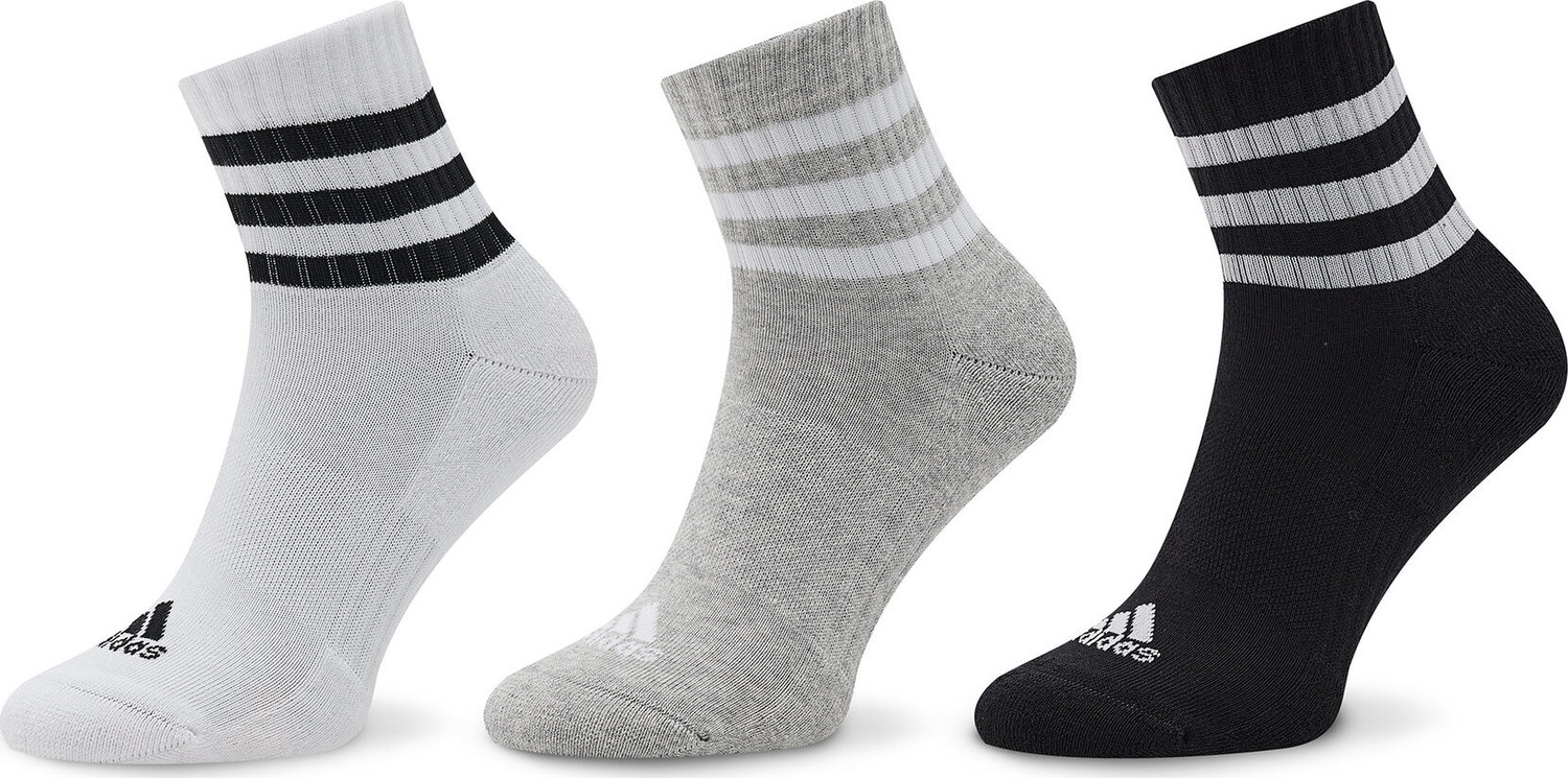 Sada 3 párů vysokých ponožek unisex adidas 3S C Spw Mid 3P IC1318 Medium Grey Heather/White/Black