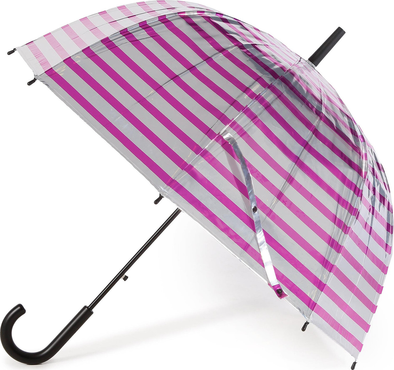 Deštník Happy Rain Long Ac Domeshape 40992 Metallic Stripes Silver/Berry