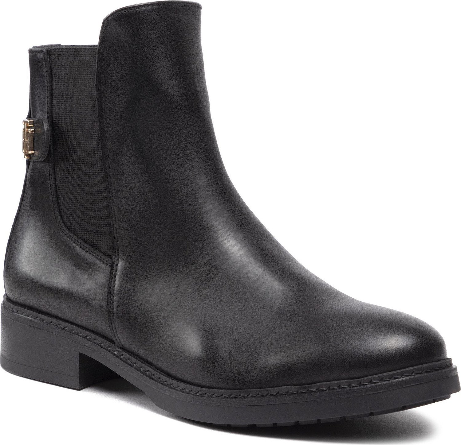 Kotníková obuv s elastickým prvkem Tommy Hilfiger Th Leather Flat Boot FW0FW06749 Black BDS