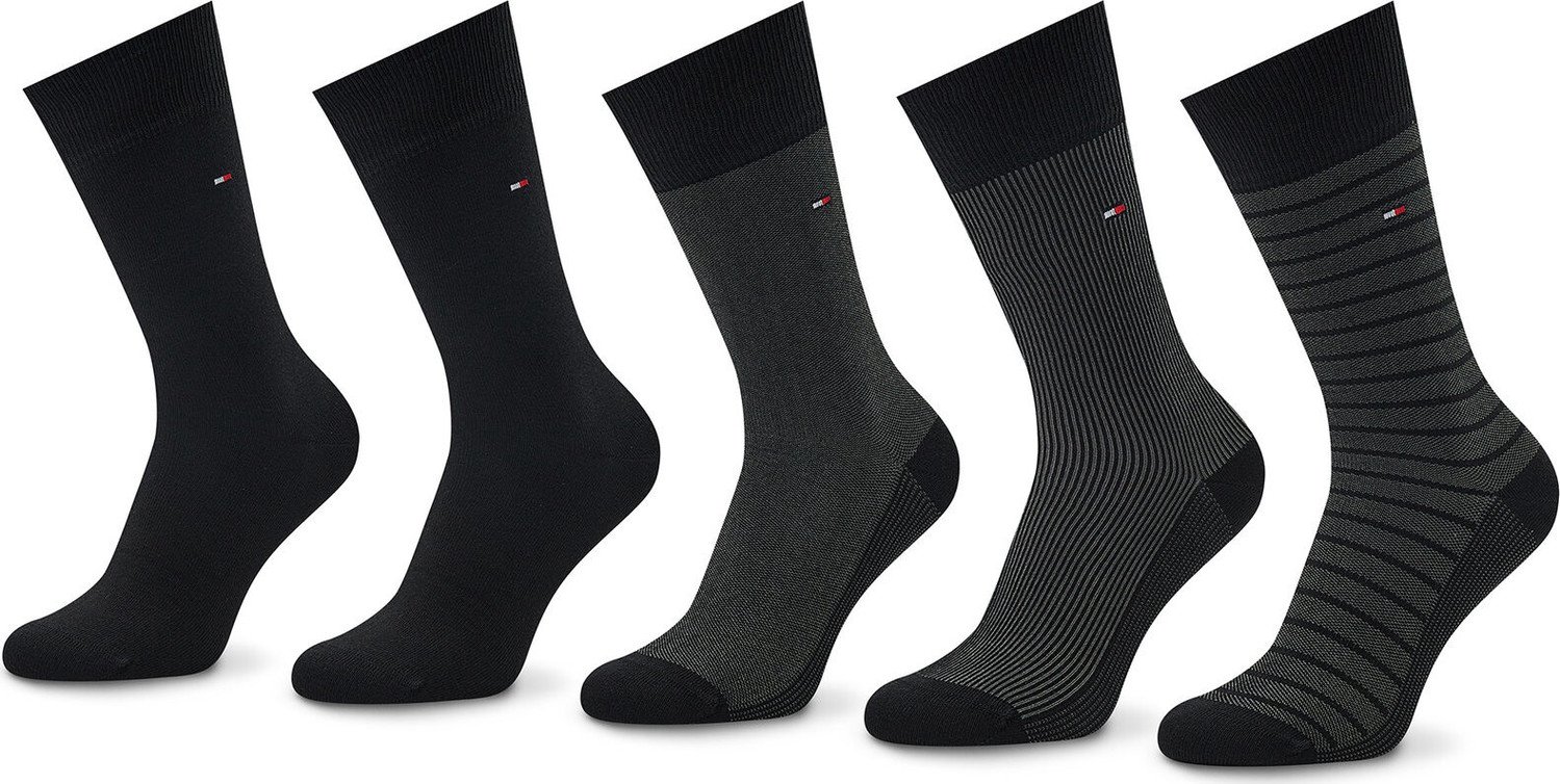 Sada 5 párů pánských vysokých ponožek Tommy Hilfiger 701220144 Black 002