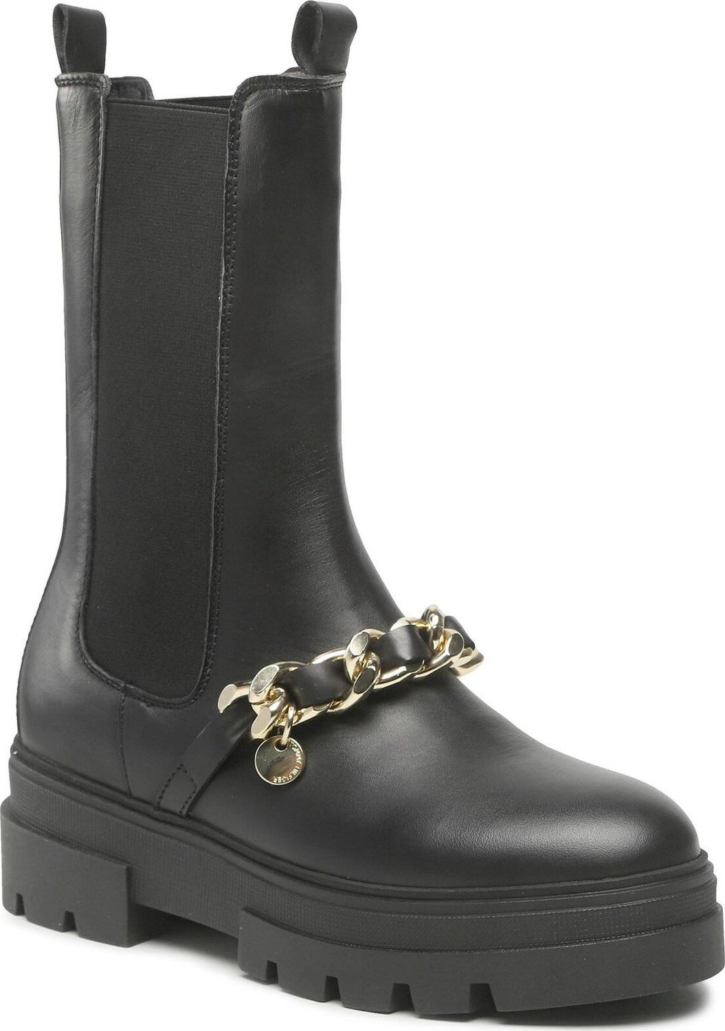 Kotníková obuv s elastickým prvkem Tommy Hilfiger Monochromatic Chelsea Boot Chain FW0FW07046 Black BDS