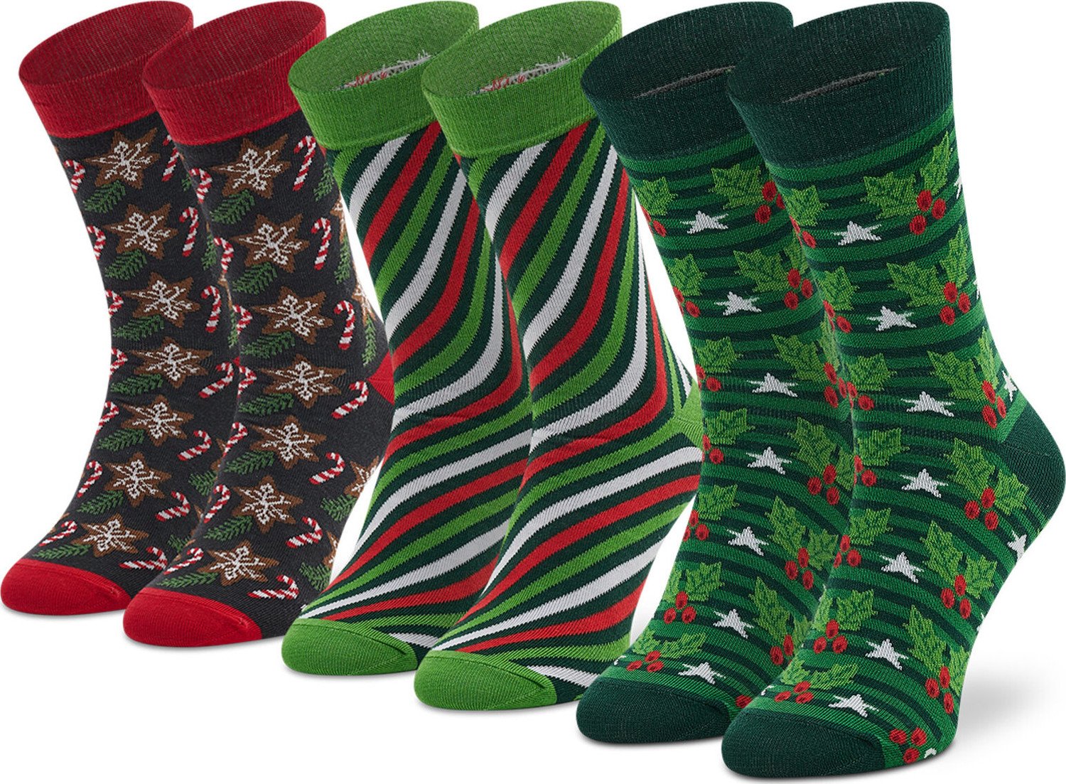 Sada 3 párů vysokých ponožek unisex Rainbow Socks Xmas Socks Box Stripes Pak 3 Zelená