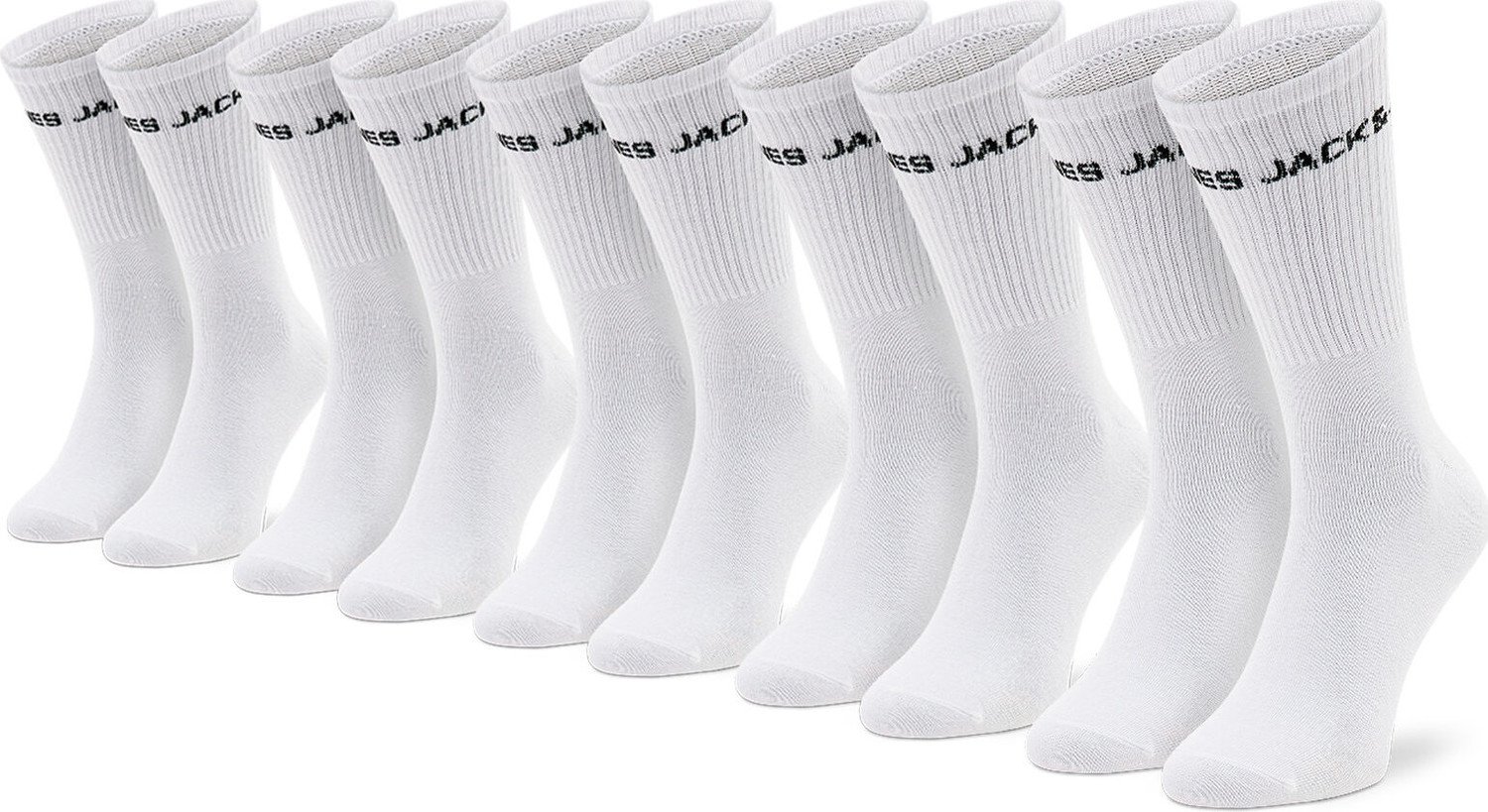 Sada 5 párů pánských vysokých ponožek Jack&Jones Basic Logo Tennis 12179475 White