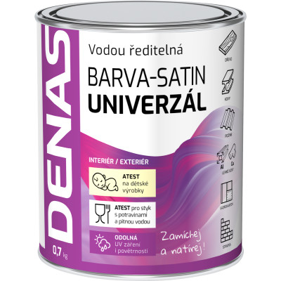 DENAS UNIVERZÁL-SATIN vrchní barva na dřevo, kov a beton, bílá báze polomat, 0,7 kg