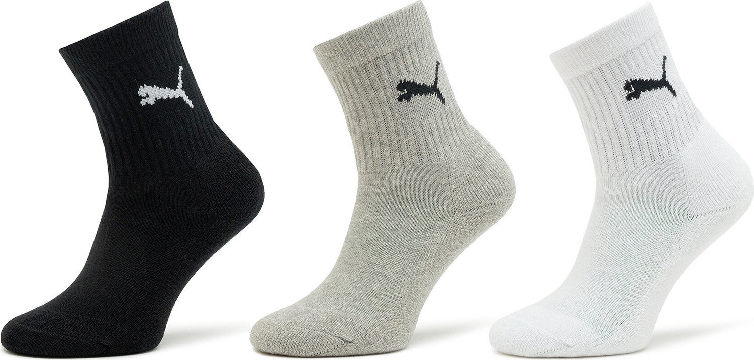 Sada 3 párů dětských vysokých ponožek Puma Junior Crew Sock 3P 907958 Grey/White/Black 03