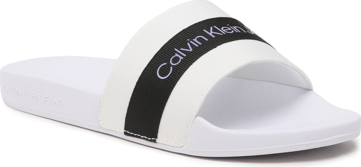 Nazouváky Calvin Klein Jeans Slide Printed Logo Web YW0YW01244 Bright White/Black/Lavender YBR