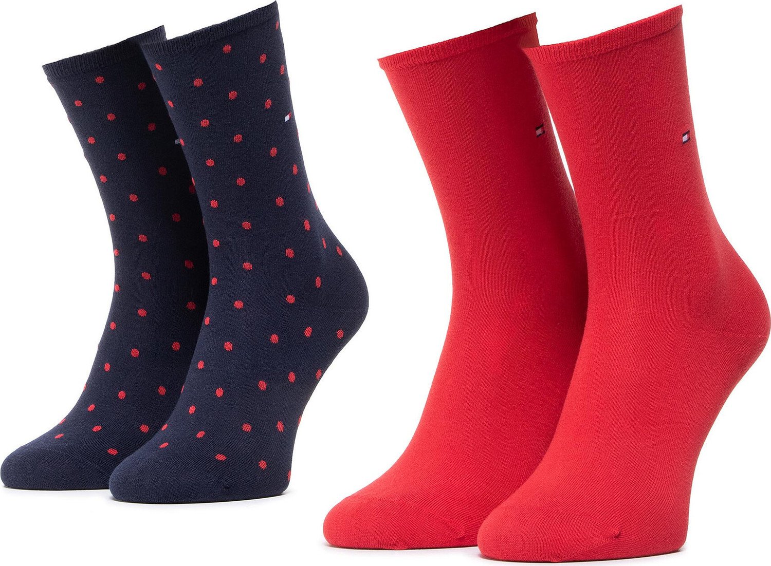 Sada 2 párů dámských vysokých ponožek Tommy Hilfiger 100001493 Red/Navy 035