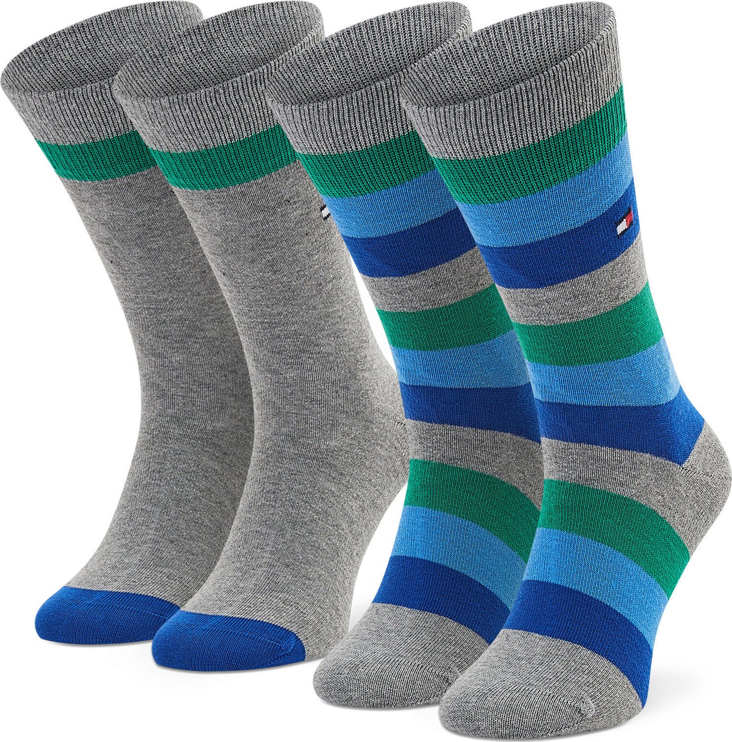 Sada 2 párů dětských vysokých ponožek Tommy Hilfiger 354009001 Green Blue Combo 049