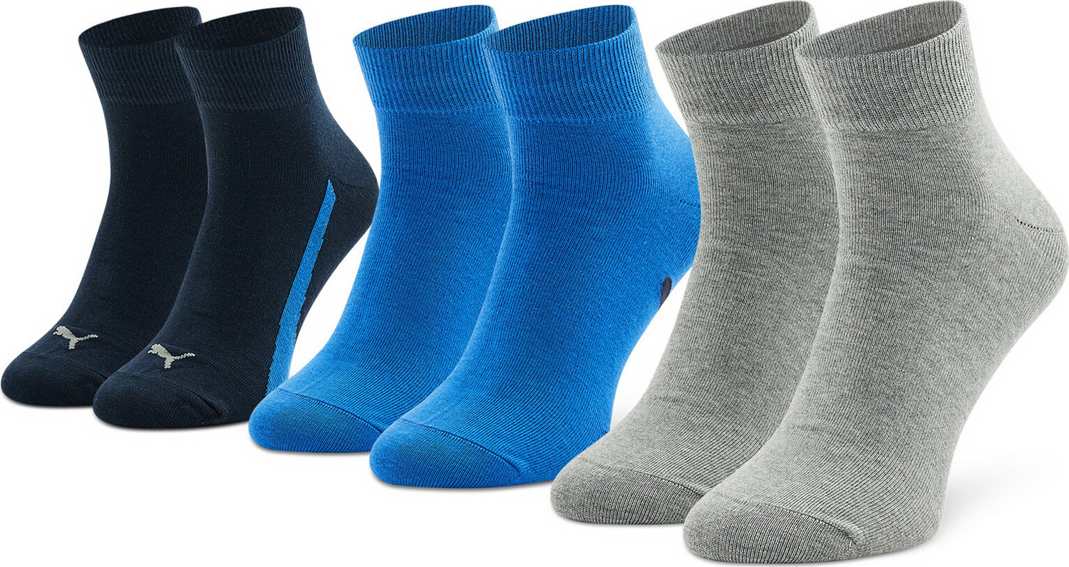 Sada 3 párů vysokých ponožek unisex Puma Lifestyle Quarter 907952 03 Navy/Grey/Strong Blue