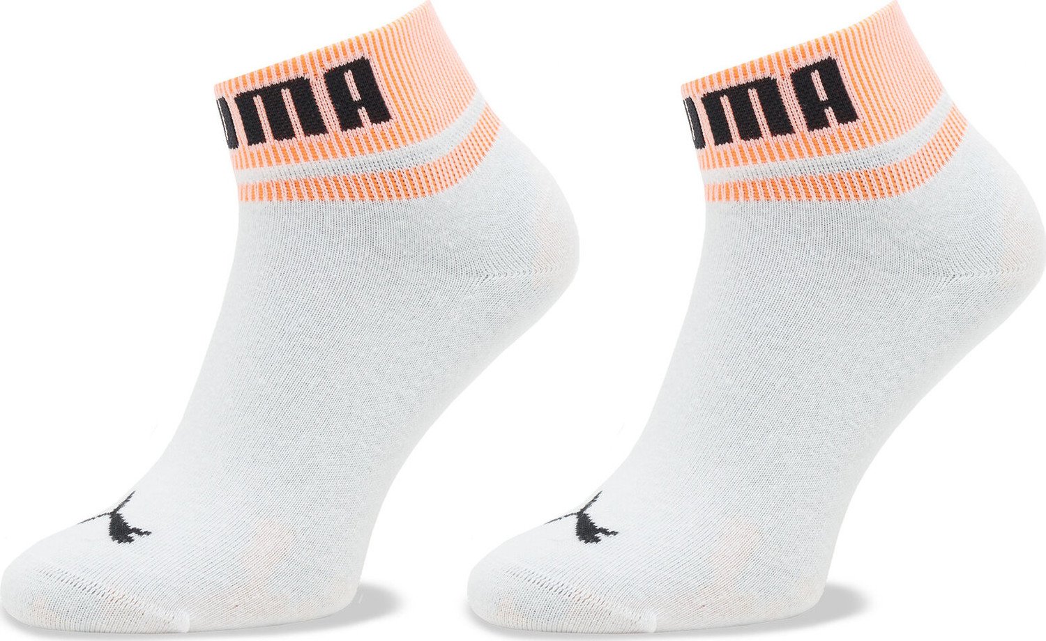 Sada 2 párů vysokých ponožek unisex Puma Unisex New Heritage Quarter 2P 938021 White / Flame Orange 01