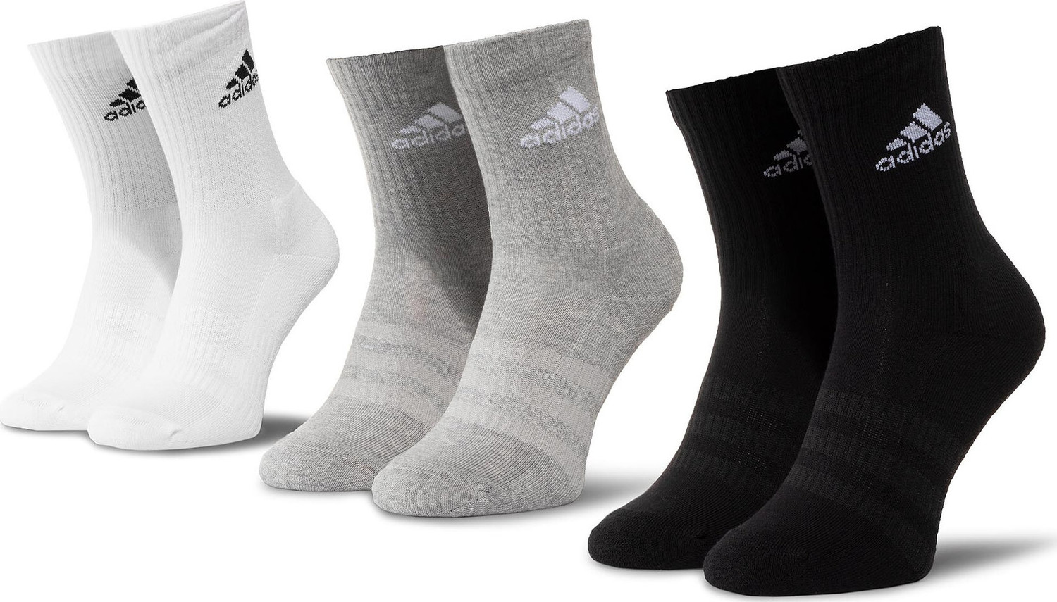 Sada 3 párů vysokých ponožek unisex adidas Cush Crw 3Pp DZ9355 Mgreyh/Mgreyh/Black