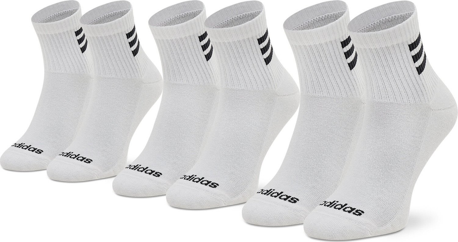 Sada 3 párů vysokých ponožek unisex adidas Hc 3 Stripes Quarter HD2211 White