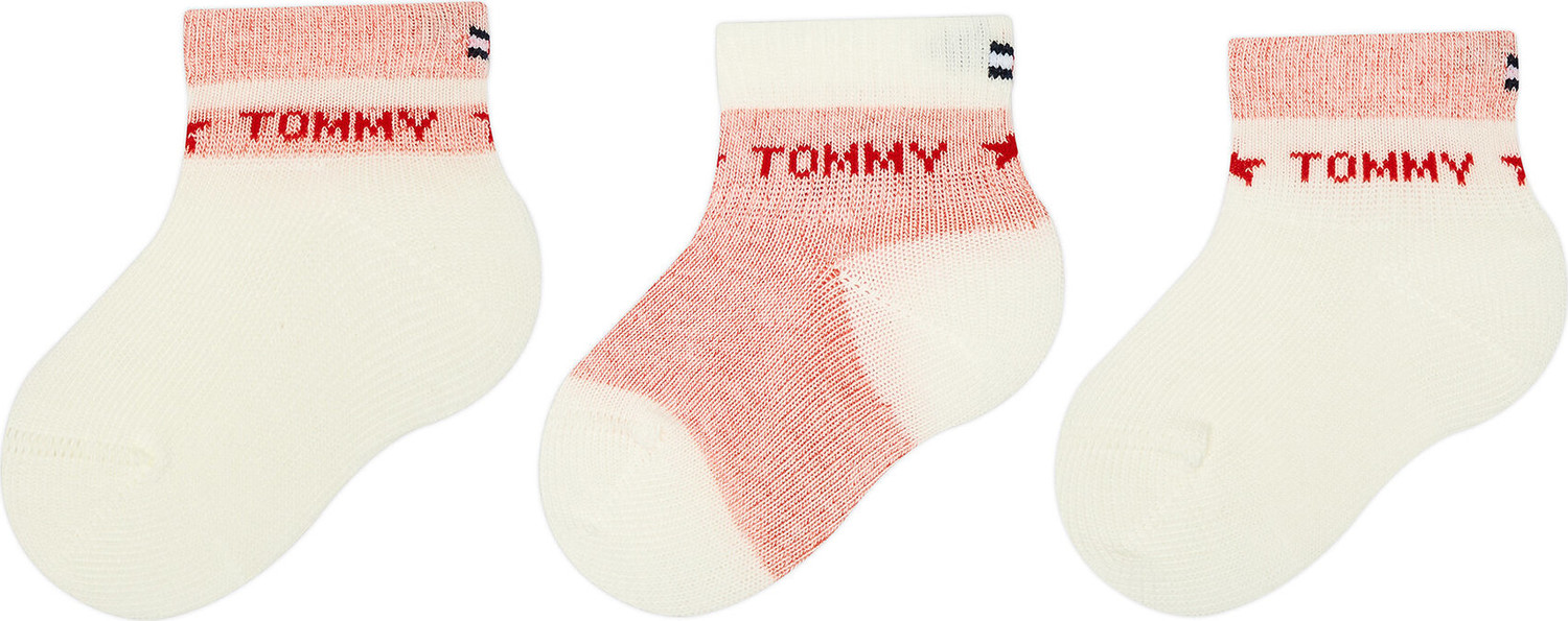 Sada 3 párů dětských vysokých ponožek Tommy Hilfiger 701222675 Red 002