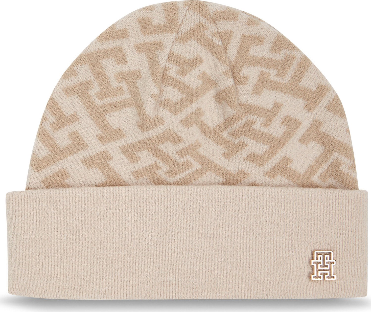 Čepice Tommy Hilfiger Monogram All Over Beanie AW0AW15327 Cashmere Creme ABH