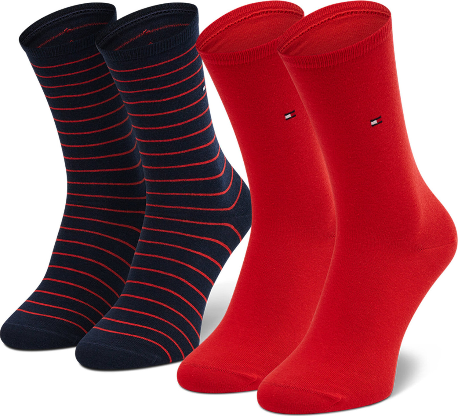 Sada 2 párů dámských vysokých ponožek Tommy Hilfiger 100001494 Red/Navy 007