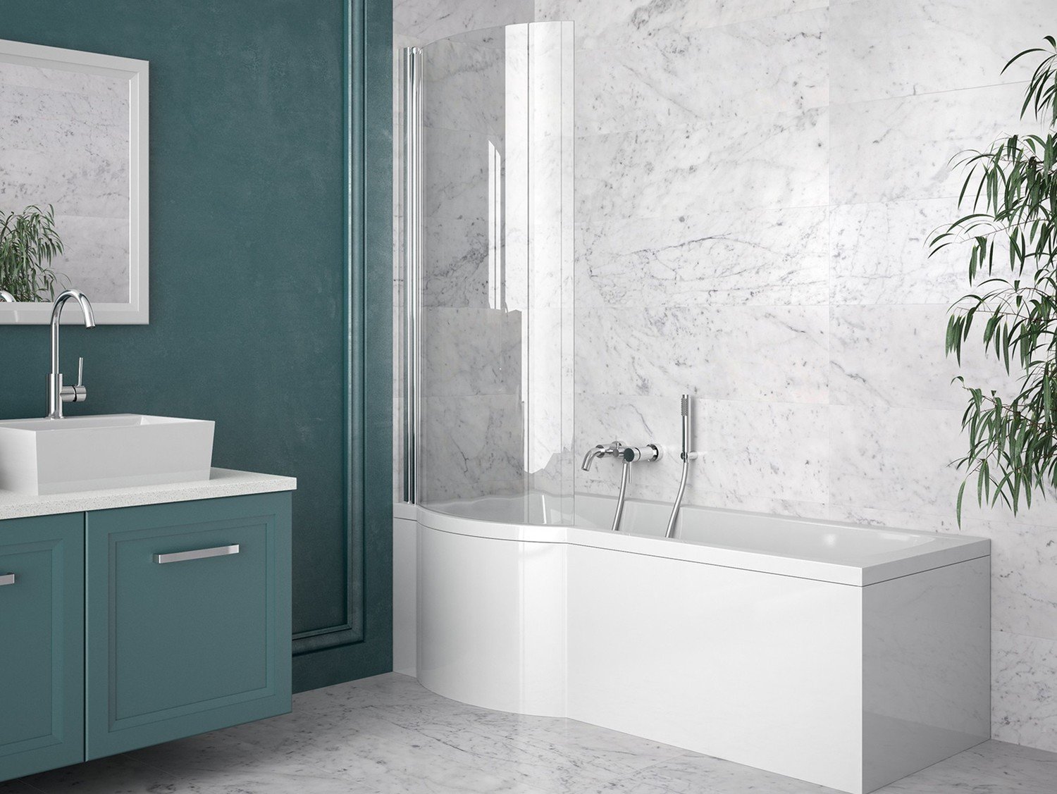 BESCO Olsen Spa  INSPIRO VANINSPIR150P - Asymetrická vana INSPIRO včetně vanové zástěny