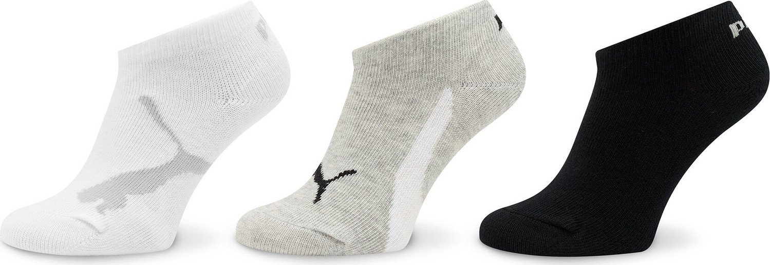 Sada 3 párů dětských vysokých ponožek Puma Kids Bwt Sneaker 3P 907960 White / Grey / Black 02