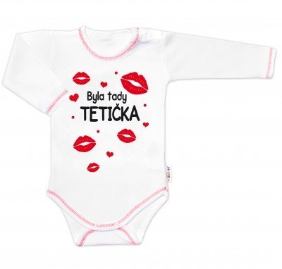 Body dlouhý rukáv s vtipným textem Baby Nellys, Byla tady tetička, vel. 56 (1-2m)