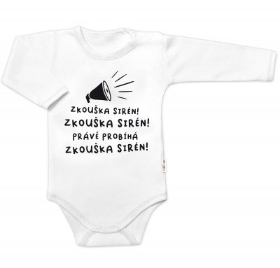 Body dlouhý rukáv Zkouška sirén, Baby Nellys, bílé, vel. 56 (1-2m)