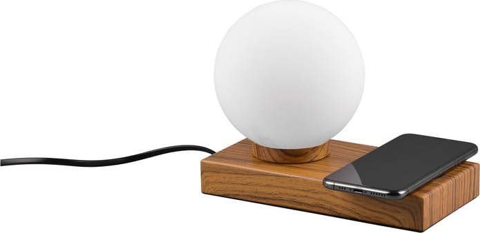 Bílo-hnědá stolní lampa s bezdrátovou nabíječkou (výška 15 cm) Chloe – Trio