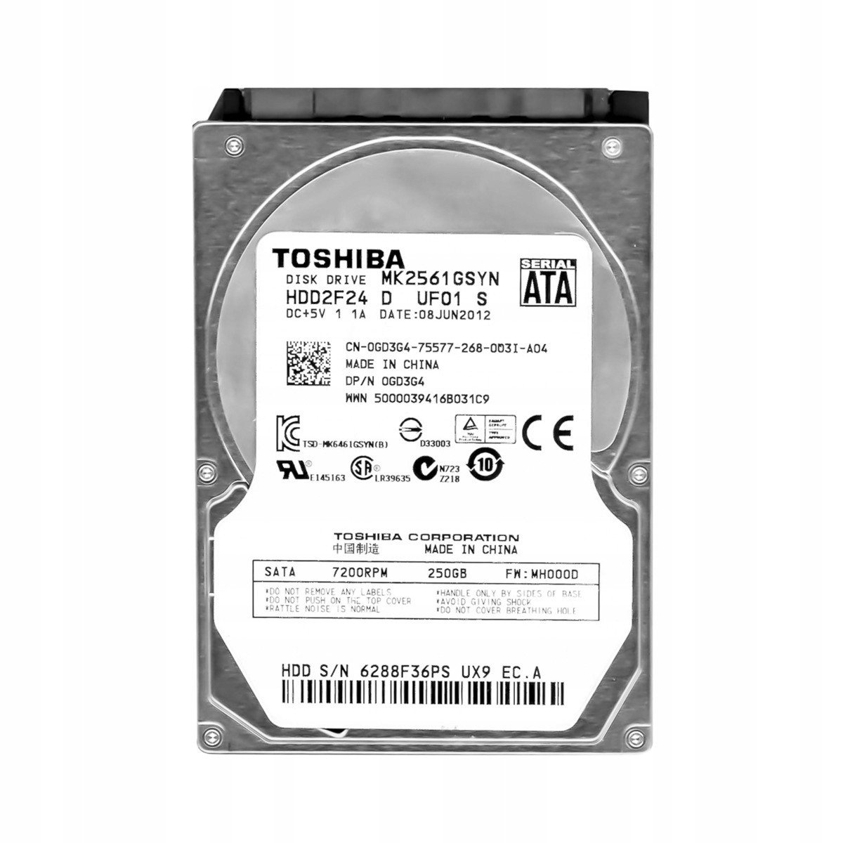 Toshiba 250GB 7.2k 16MB Sata II 2.5'' MK2561GSYN