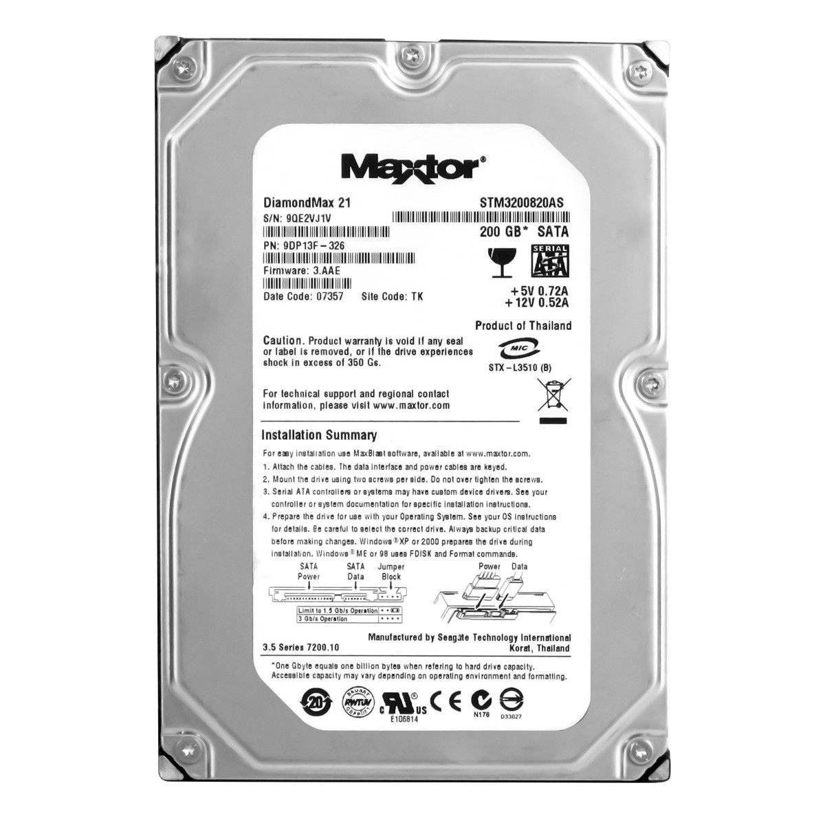 Maxtor 200GB 7.2K 8MB Sata II 3.5'' STM3200820AS